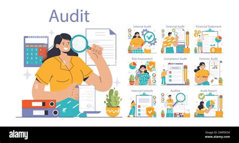 Audit set. Professionals evaluating financial records. Internal and ...