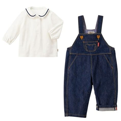 楽天市場くまステッチ デニムオーバーオールセーラーブラウスセットBOX付きミキハウス ホットビスケッツMIKIHOUSE HOT