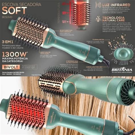 Secadora Bivolt - Escova Secadora Britania Soft BES13VD Verde Bivolt 1300W Bivolt - WT ...