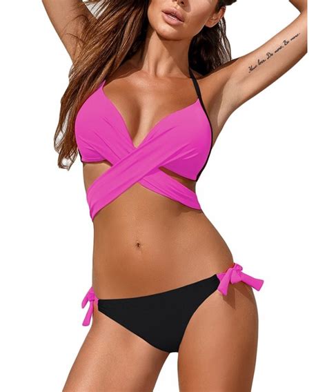 Women Wrap Bandage Side Tie Bikini Set Beachwear Swimsuit Rosy Cl Xn Rq