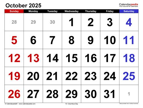 October 2025 Calendar Word - Hana Silas