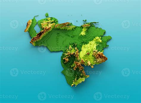 Venezuela Map Shaded Relief Color Height Map On The Sea Blue Background