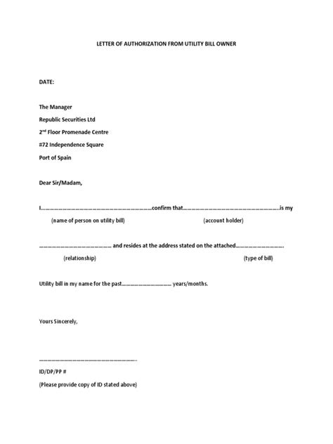 Letter Of Authorization From Utility Bill Ownerdocx