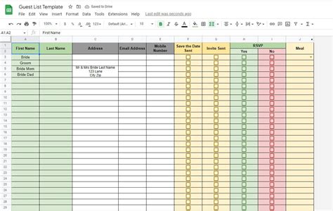 Wedding Guest List Rsvp Spreadsheet Template For Excel Or Google