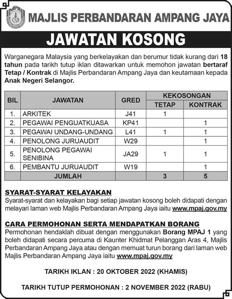 Iklan Jawatan Majlis Perbandaran Ampang Jaya Jobs Hub