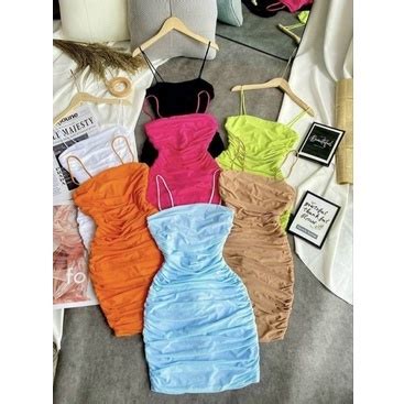 Very Hot Body Hugging Two Strap Dress With Smooth Ribs Soft Bozip Fabric Real Photo Shopee