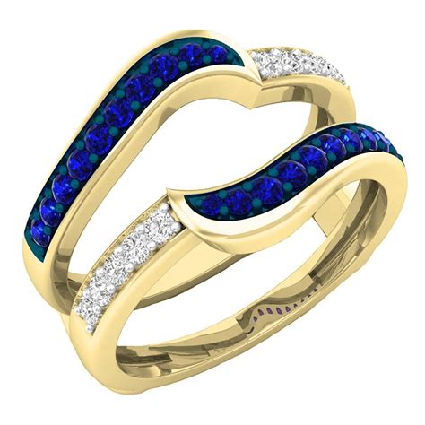 10k Gold Round Blue Sapphire And White Diamond Ladies Anniversary