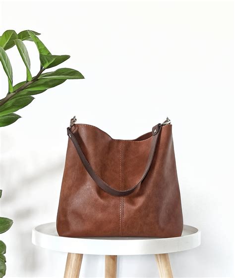 Cognac Brown Hobo Bag Leather Hobo Purse Vegan Leather Everyday Bag