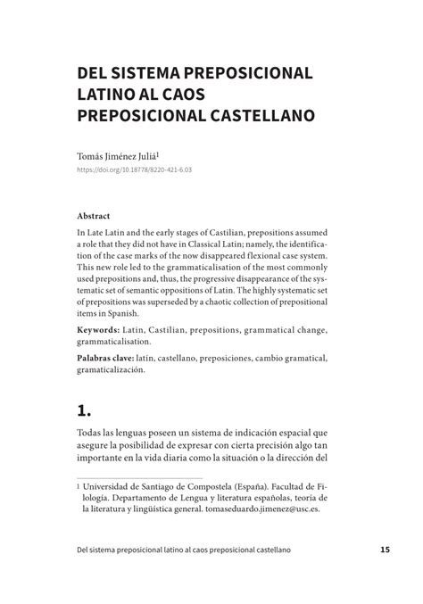 PDF Del Sistema Preposicional Latino Al Caos Preposicional Castellano