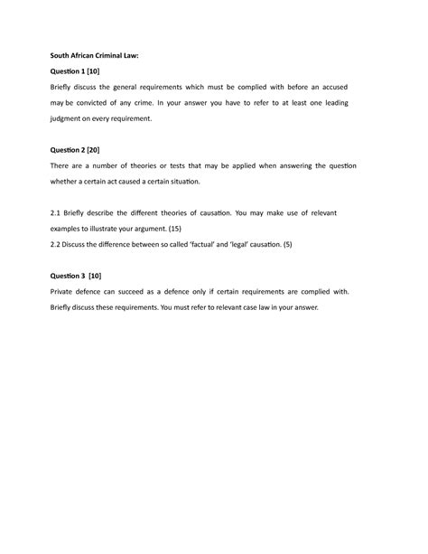South African Criminal Law South African Criminal Law Question 1 10