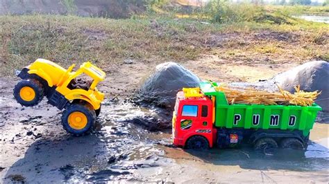 Tata Tipper Truck Stuck In Mud Pulling Out Mahindra Tractor Sonalika