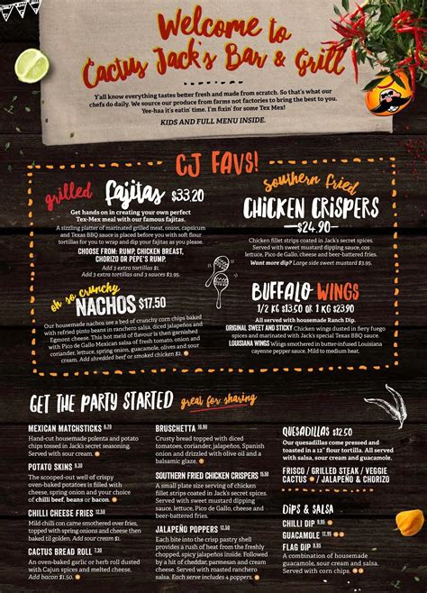 Cactus Jacks Menu Menu For Cactus Jacks Redcliffe Brisbane