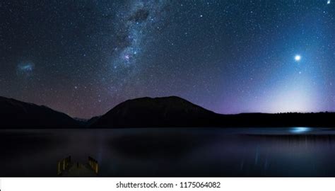 Amazing Panorama Starry Night Lake Rotoiti Stock Photo 1178167708