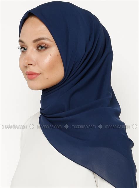 140 Cm Plain Chiffon Scarf Navy Blue By Gülsoy Modanisa