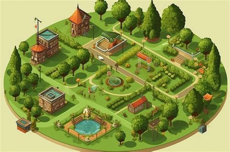 Premium Photo Isometric City Park With Design Elements For Garden