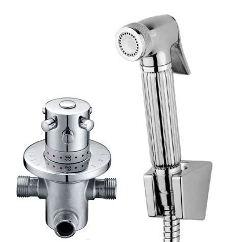 Portable Toilet Hand Bidet Spray With Thermostatic Controlled Hot Cold Water Mixer Valve Solid