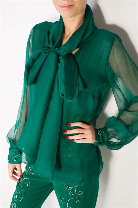 Pussy Bow Embellished Silk Blouse Blouses Tunics Tops Made To Measure
