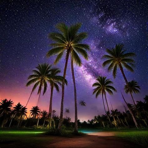 Premium Photo A Starry Night Sky With Palm Trees And A Star Filled Sky