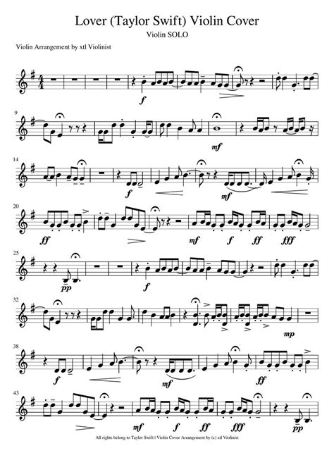 Lover Taylor Swift Violin Sheet Music Sheet