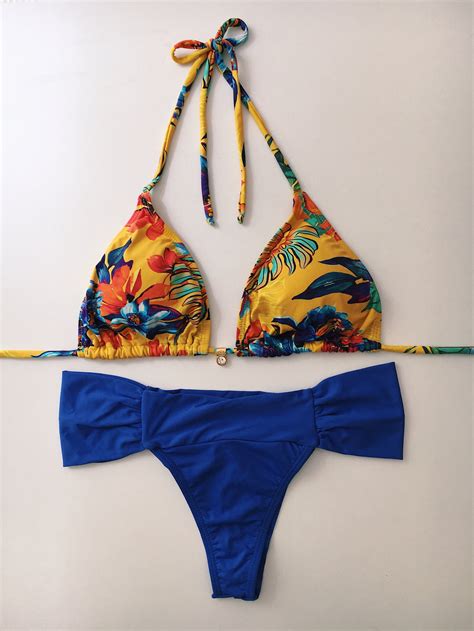 Brazilian Cut Bikini Set Floral Triangle Bikini Set Yellow Etsy