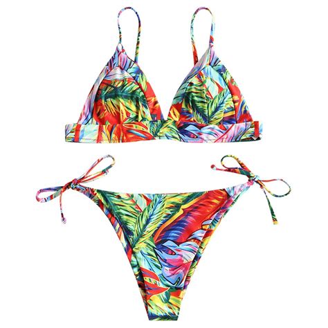 Zaful Sexy Tropical Tie Side Bikini Set String Side Halter Bikini