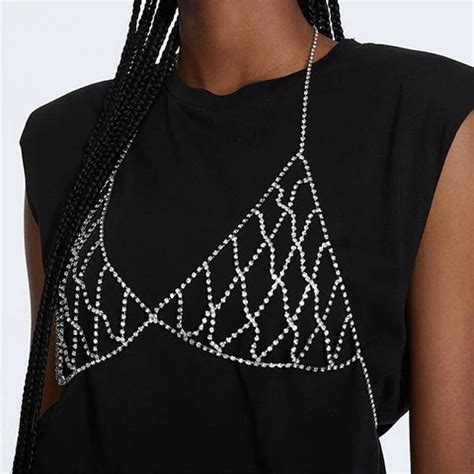 Buy Womens Crystal Body Chain Bikini Set With Rhinestone Bra Panties Handmade Bing Tassel Chain