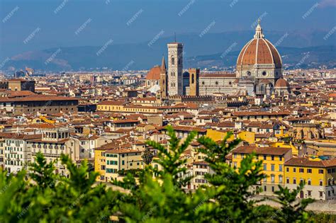 Premium Photo | Florence duomo aerial view from michelangelo square in ...