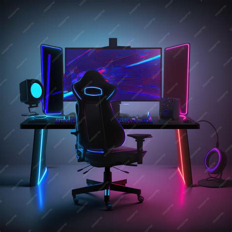 Premium Photo Computer Gaming Pc On Gaming Table In Dark Room With