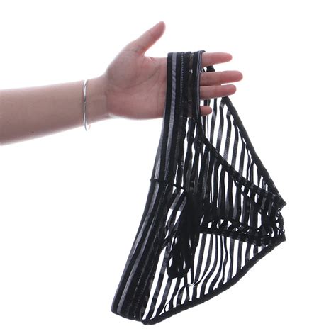 Sexy Lingerie Briefs Mens See Through Bikini Briefs Striped Low Rise Panties Bulge Pouch Thongs