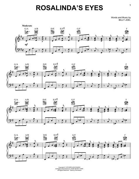 Rosalinda's Eyes by Billy Joel Sheet Music for Piano, Vocal & Guitar