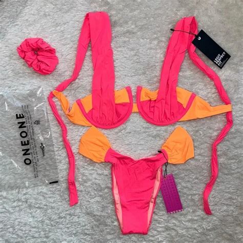 OneOne Swimwear Swim Nwt Oneone Swimwear Set Bikini New Pink Orange Amanda Varadero Rare