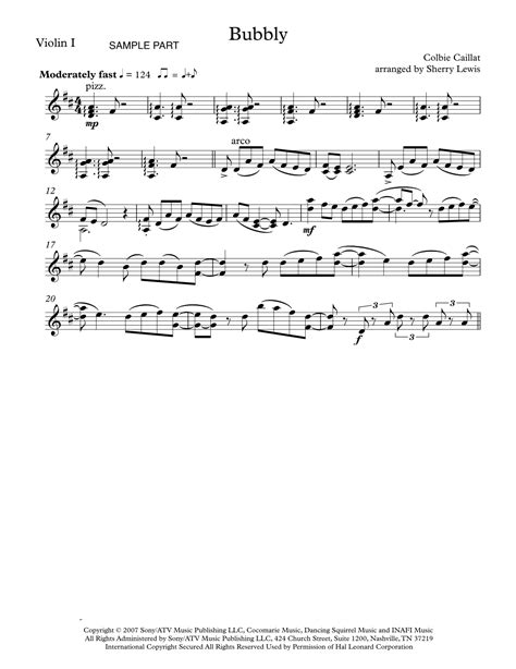 Bubbly Arr Sherry Lewis By Colbie Caillat Sheet Music For Violin