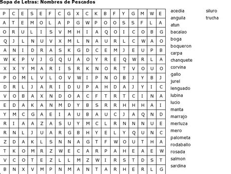 Pasatiempos Para Imprimir Sopa De Letras Nombres De Pescados