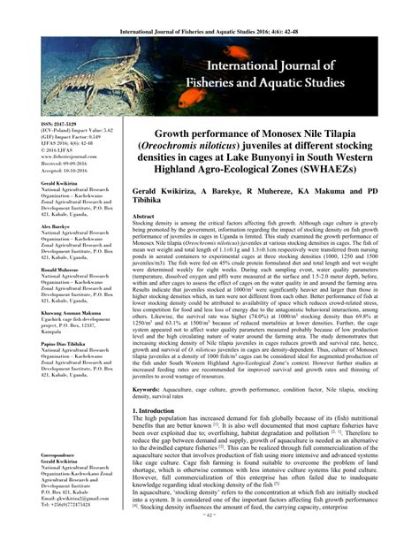(PDF) Growth performance of Monosex Nile Tilapia (Oreochromis niloticus ...