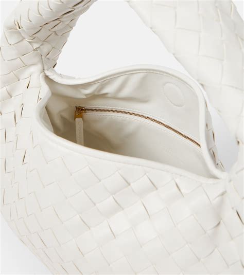 Hop Intrecciato Leather Shoulder Bag In White Bottega Veneta Mytheresa