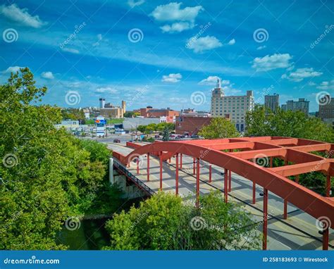 Aerial View of Downtown Youngstown, Ohio Seen from the Perspective of