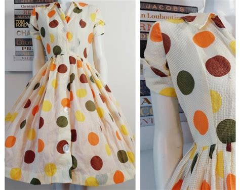 Vintage 50s Polka Dots Dress 50s Dot Print Dress 50s Day Dress