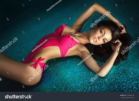 Sexy Tanned Brunette Woman Lying Posing Stock Photo 194004740 Shutterstock
