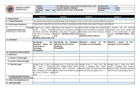 Diss Dll Week 4 Diss Dll Week 4 Grade 11 Daily Lesson Log School Interworld Colleges
