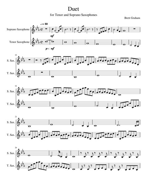 Duet For Tenor And Soprano Saxophones Sheet Music For Saxophone Tenor Saxophone Soprano