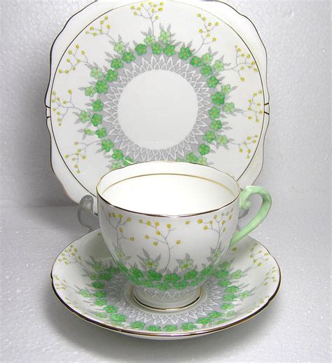 Art Deco Royal Grafton Frinton Green Trio Cup Saucer And Etsy Tea