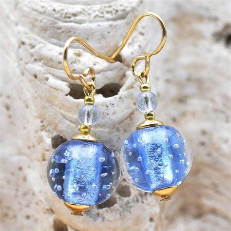 Fizzy Bleu Ocean Boucles D Oreilles Bleu Bijoux En Veritable Verre De