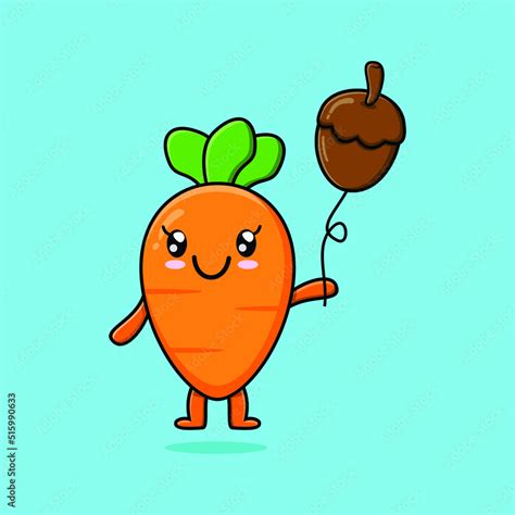 Cute Cartoon Carrot Floating With Acorn Balloon Cartoon Vector Illustration Stock Vector Adobe