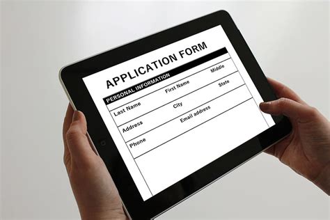 person, holding, tablet, displaying, application form, tablet computer ...
