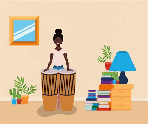 Premium Vector Afro Man Playing Bongos Character