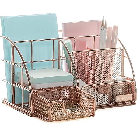 Amazon BLU MONACO Rose Gold Desk Organizer 5 Piece Desk