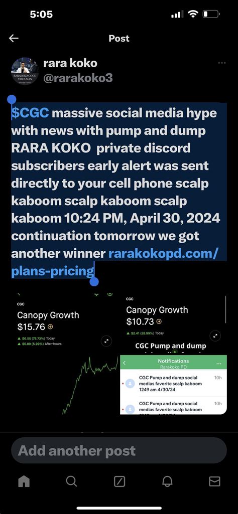 $CGC massive social media hype with news with pump and dump RARA KOKO