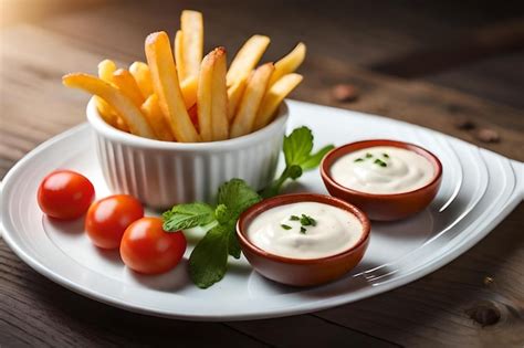 Premium Photo A Plate Of French Fries With Dip And Dip