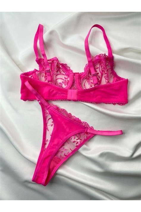ARONA Barbıe Pınk Pembe Balenli Brode Işlemeli Sütyen Tanga Takım Lingerie Haven Fiyatı