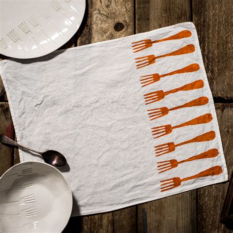 Hand Printed Italian Placemat Forchette Orange Allora